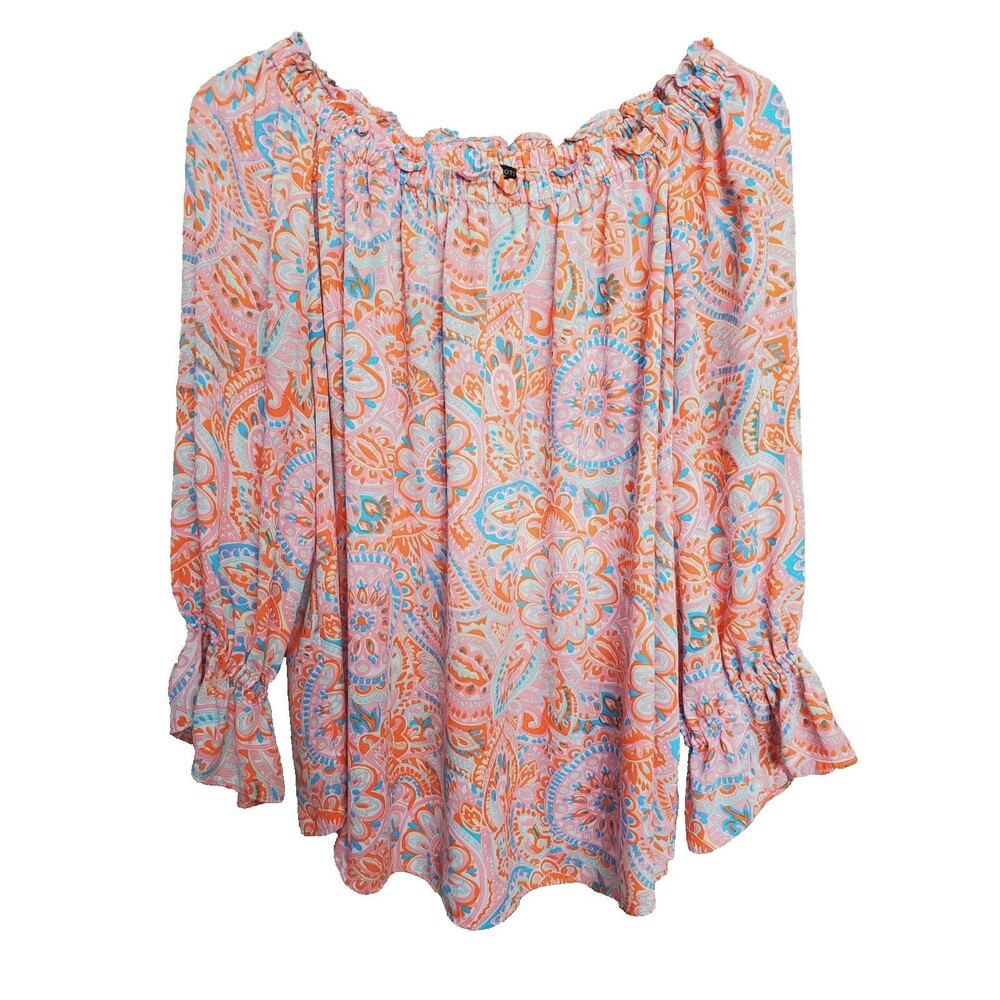 Talbots Woman Off the Shoulder Paisley Long Sleeve Blouse Size 1X
